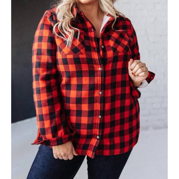 NEW NINEXIS campfire buffalo plaid jacket in black/red - Picture 1 of 3